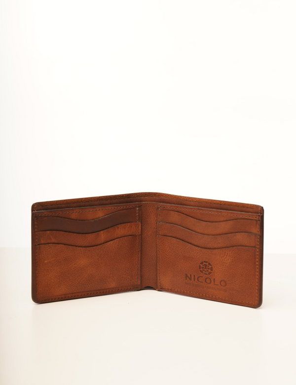 ნიკოლოს ნატურალური ტყავის საფულე, ხელნაკეთი, ღია ყავისფერი